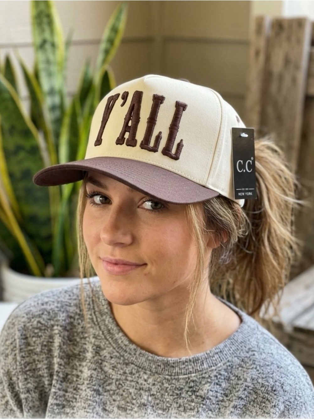NWT C.C. Embroidered Two Tone Trucker Snap Back Hat “Y’ALL”